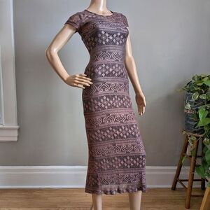 Vintage 90s Y2K Evolution (Not Revolution) Floral Crochet Midi Dress Brown S
